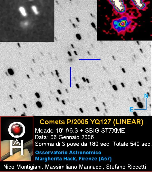 L'immagine della scoperta della cometa P/2005 YQ127 (LINEAR) dall'Osservatorio Margherita Hack